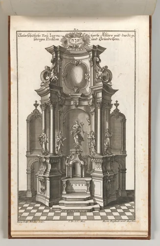 Design for a Monumental Altar, Plate c from 'Unterschiedliche Neu Inventierte Altäre mit darzu gehörigen Profillen u. Grundrißen.' by Georg Gottfried Winckler, book, 1745-1755