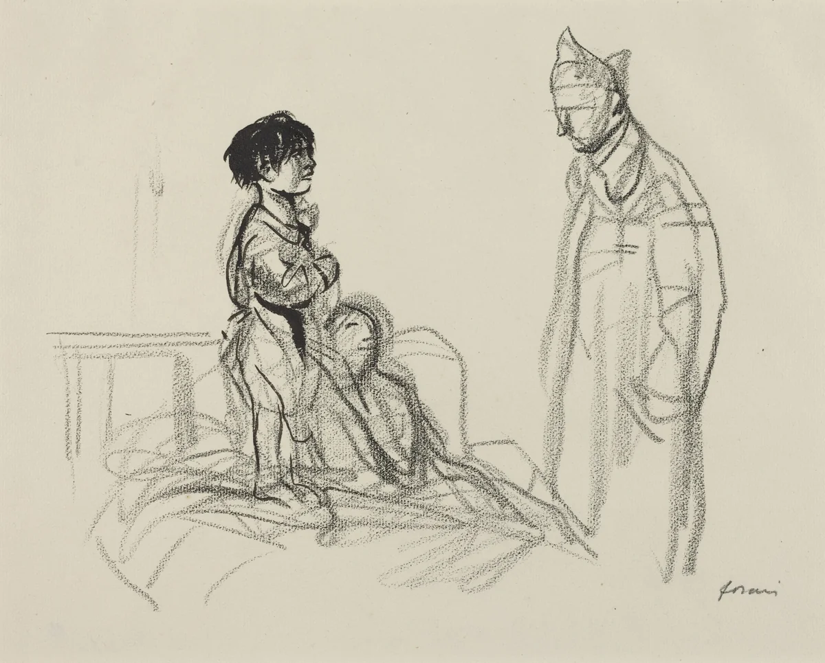 Mother and Child Visited by Soldier in Hospital by Jean-Louis Forain, drawing, 1914-1919