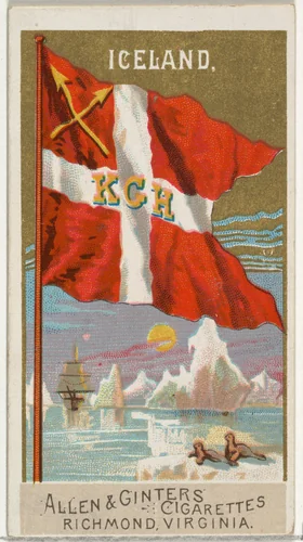Iceland, from Flags of All Nations, Series 2 (N10) for Allen & Ginter Cigarettes Brands by Allen & Ginter, print, 1890