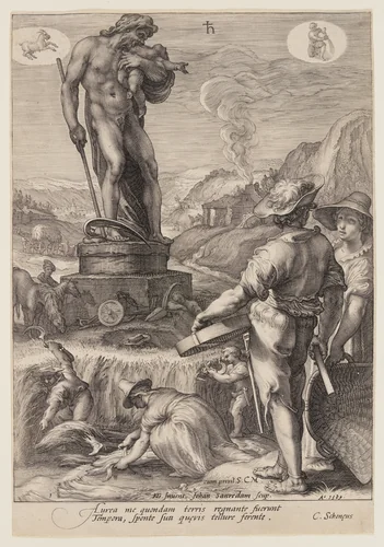 Saturn Presiding over Agriculture, from Seven Planetary Gods by Jan Saenredam, print, 1596