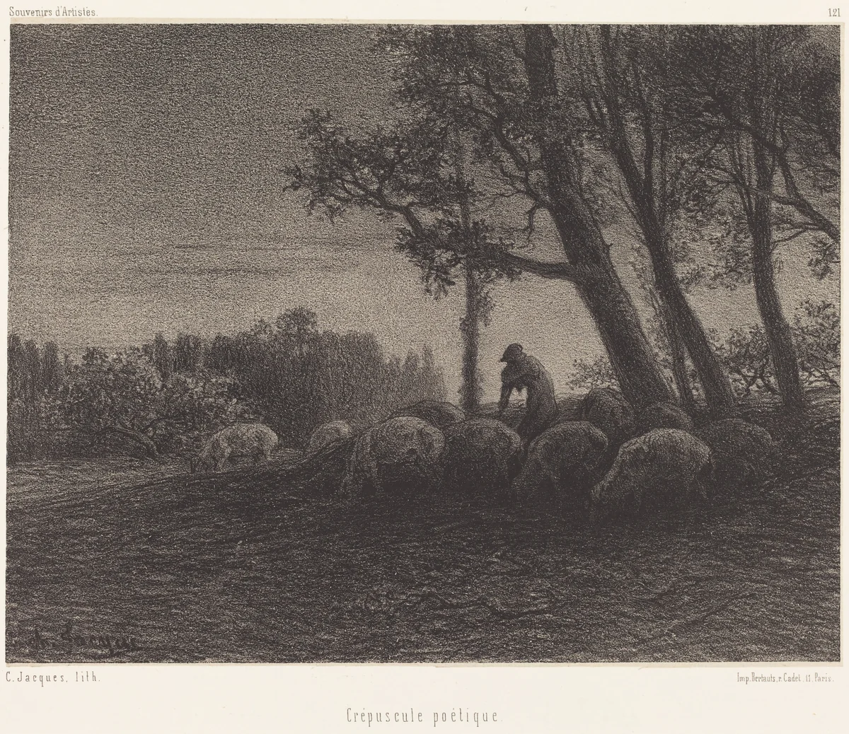 Crépuscule poetique (Poetical Twilight) by Charles Émile Jacque, print, 1848-1858
