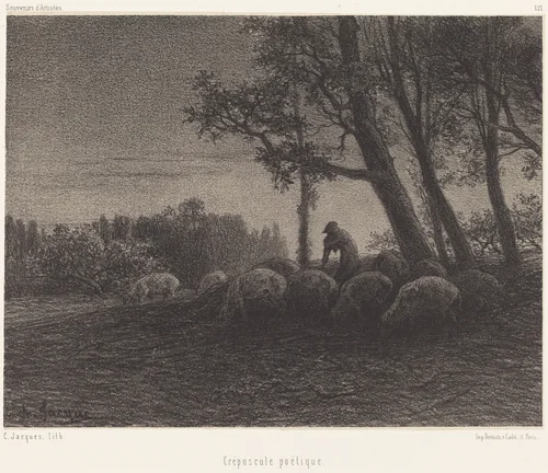 Crépuscule poetique (Poetical Twilight) by Charles Émile Jacque, print, 1848-1858