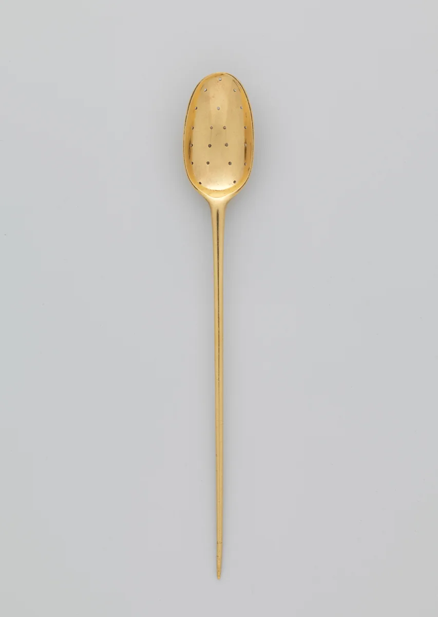 Strainer spoon (part of a set) by Francis Williamson, metalwork, 1725-1740