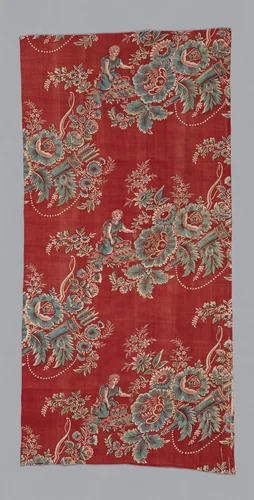 Eros Gathering Flowers (Furnishing Fabric) by France, Normandy, Bolbec, textile, 1795-1805