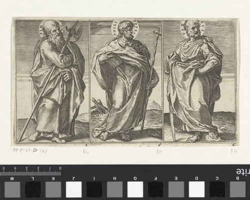 Simon, Filippus en Judas Taddeüs by Agostino Carracci, print, 1583