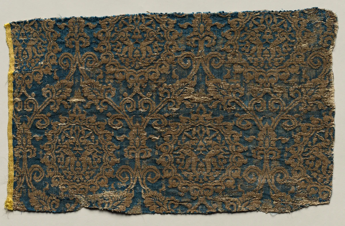 Lampas with hares in ogival pattern by Unknown, textile, 1300-1399