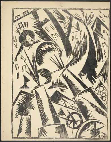 Razrushenie goroda (Destruction of the City) from Voina (War) by Olga Rozanova, illustrated book, 1915