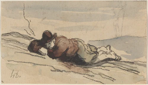 Rest in the Country (Sancho Panza) by Honoré Daumier, drawing, 1808-1879