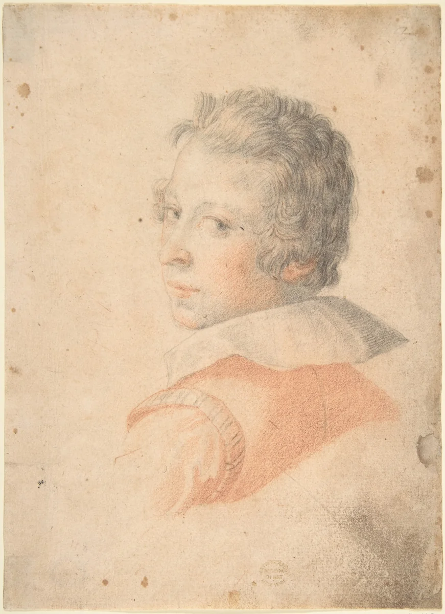 Portrait of a Young Man in Three-Quarter View Looking over His Left Shoulder by anonymous, drawing, 1600-1700