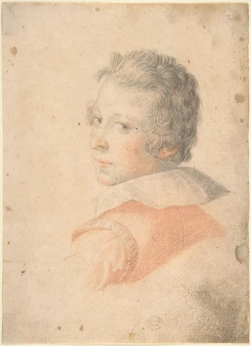 Portrait of a Young Man in Three-Quarter View Looking over His Left Shoulder by anonymous, drawing, 1600-1700