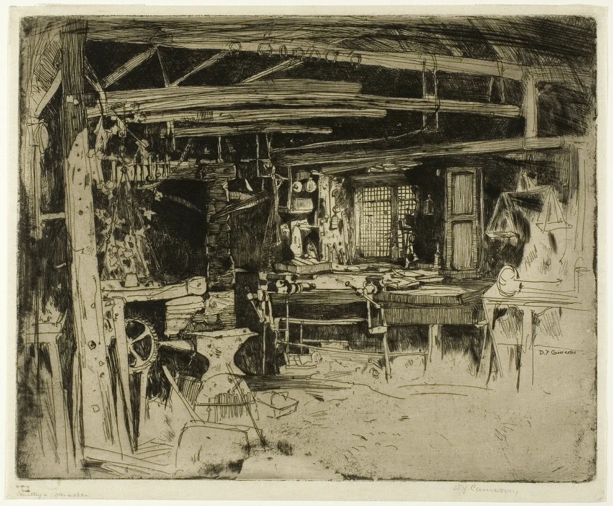 The Smithy by David Young Cameron, print, 1896