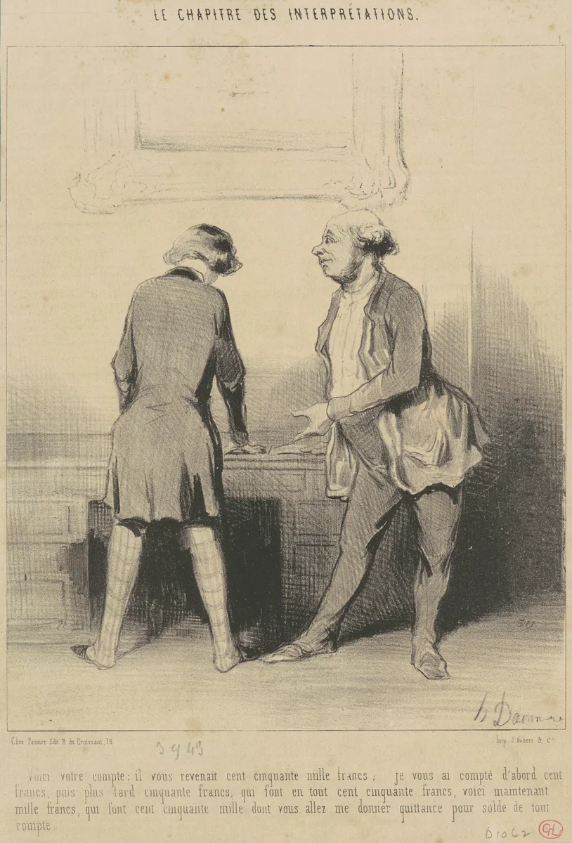 Voici votre comptre: Il vous revenait ... by Honoré Daumier, print, 1843