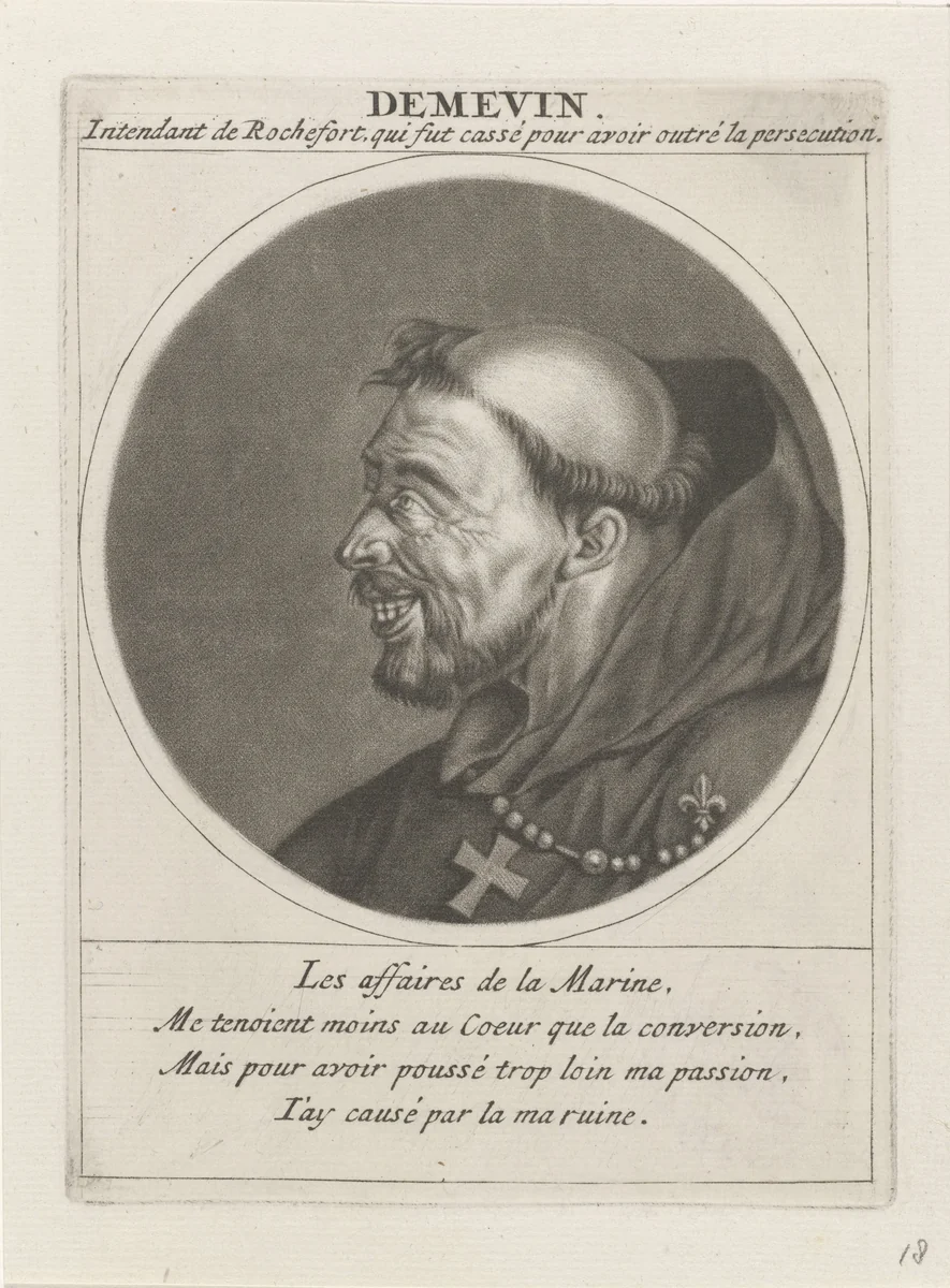 Portret van Demevin by Jacob Gole, print, 1691
