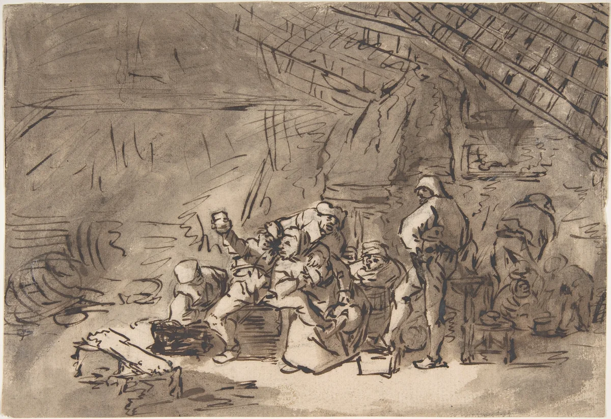 Scene in an Inn by Adriaen van Ostade, drawing, 1625-1685