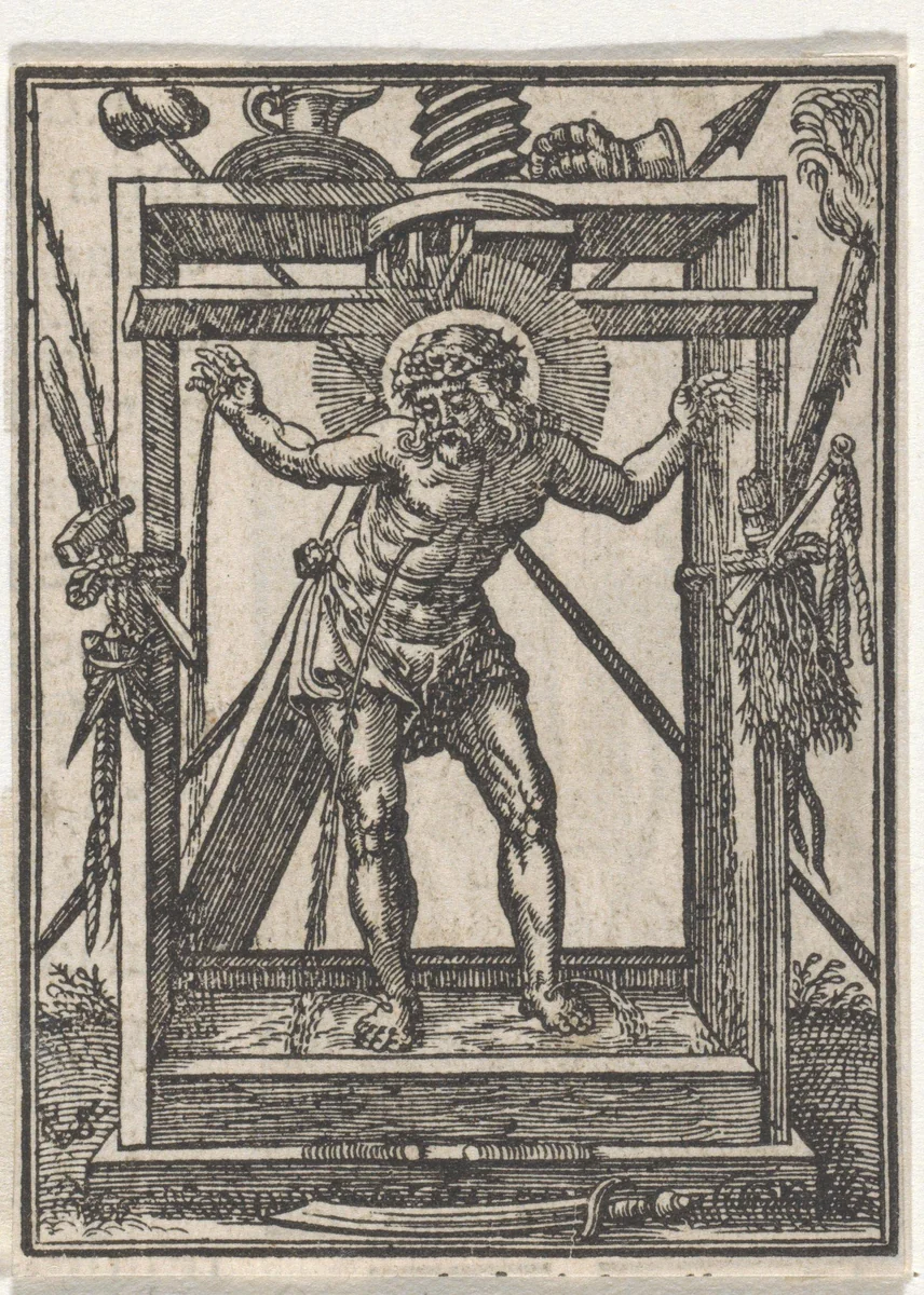 Christus omgeven door lijdenswerktuigen by Christoffel van Sichem, print, 1657