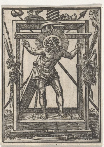 Christus omgeven door lijdenswerktuigen by Christoffel van Sichem, print, 1657