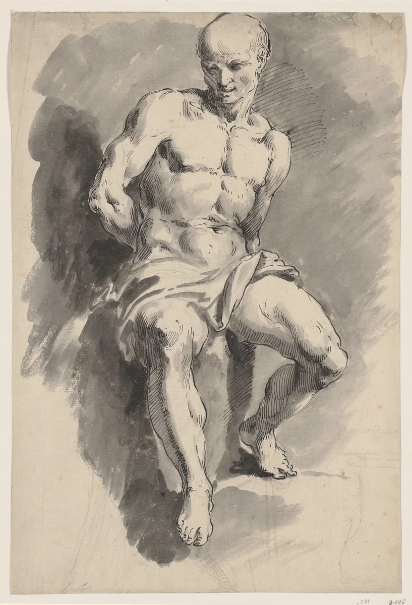 A Seated Slave by Pietro Antonio Novelli, drawing, 1736-1870
