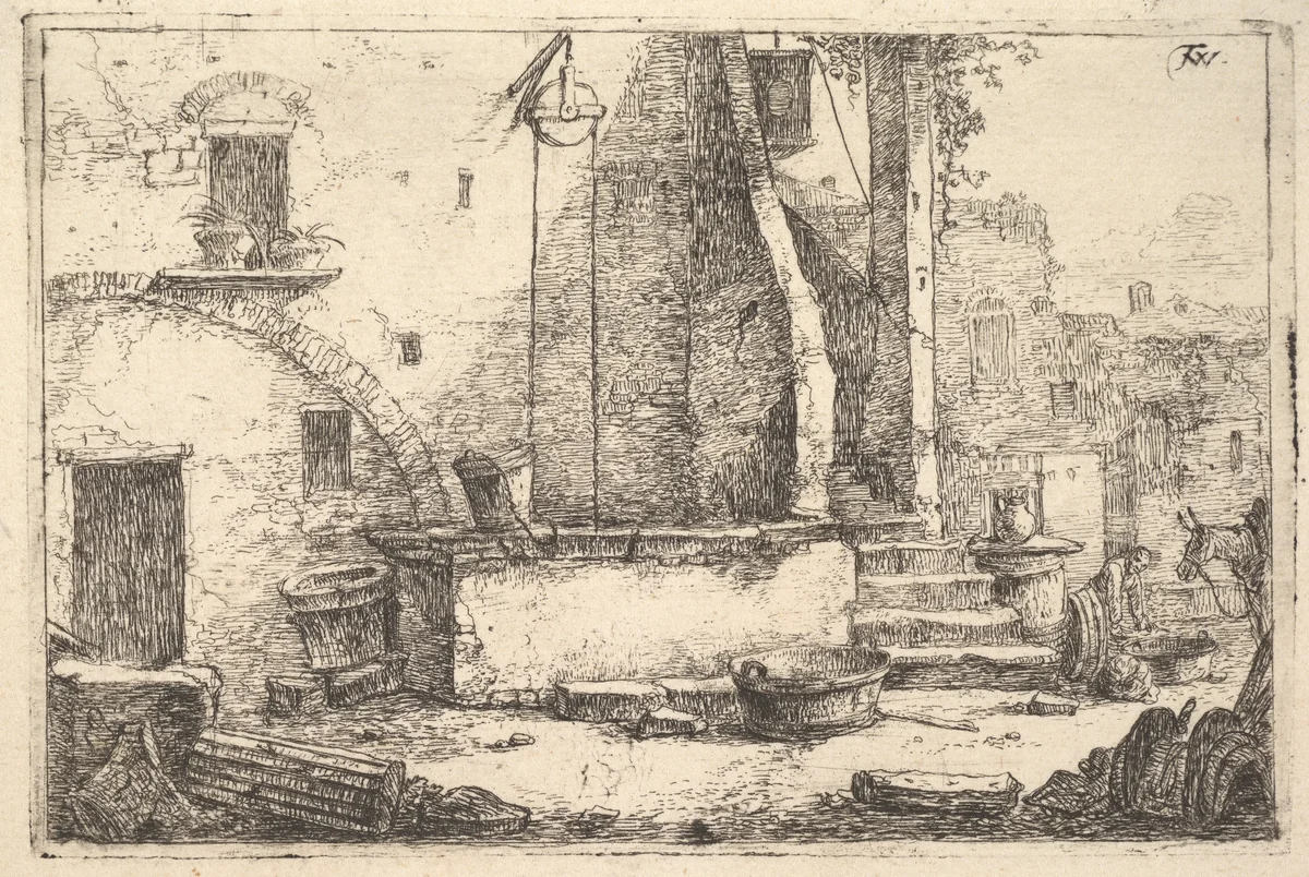 The Well, from the series Landscape Scenes by Thomas Wijck, print, 1610-1677
