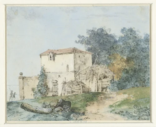 Buitenhuis in een landschap by Louis Gabriel Moreau, drawing, 1750-1806