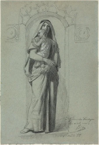 Mother and Child by Alexandre Bida, drawing, 1888