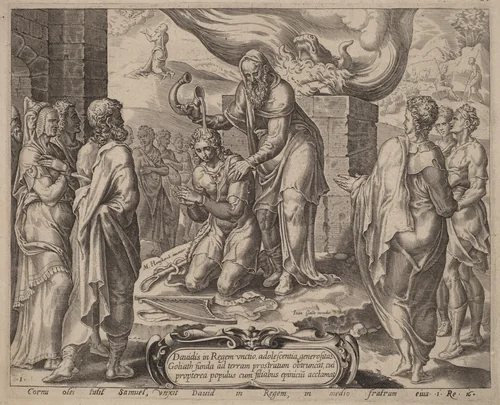 Samuel Anointing David by Joannes Galle, print, 1556