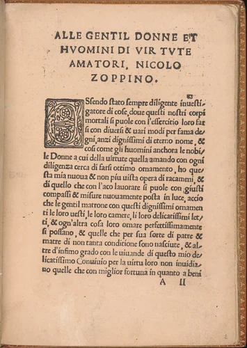 Convivio delle Belle Donne, page 2 (recto) by Nicolò Zoppino, book, 1532