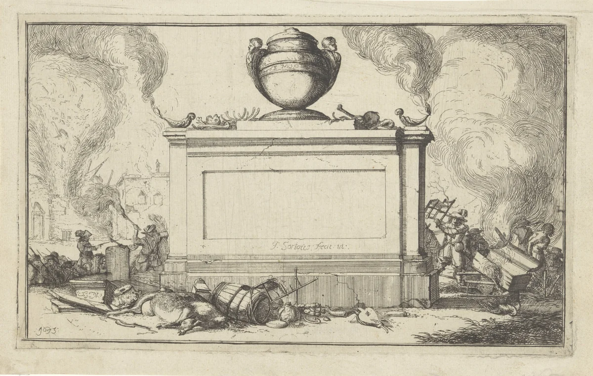 Reeks van dertien afbeeldingen van de dorpen en kastelen in de provincie Utrecht door de Fransen in 1672 verwoest by Isaac Sorious, print, 1672-1676