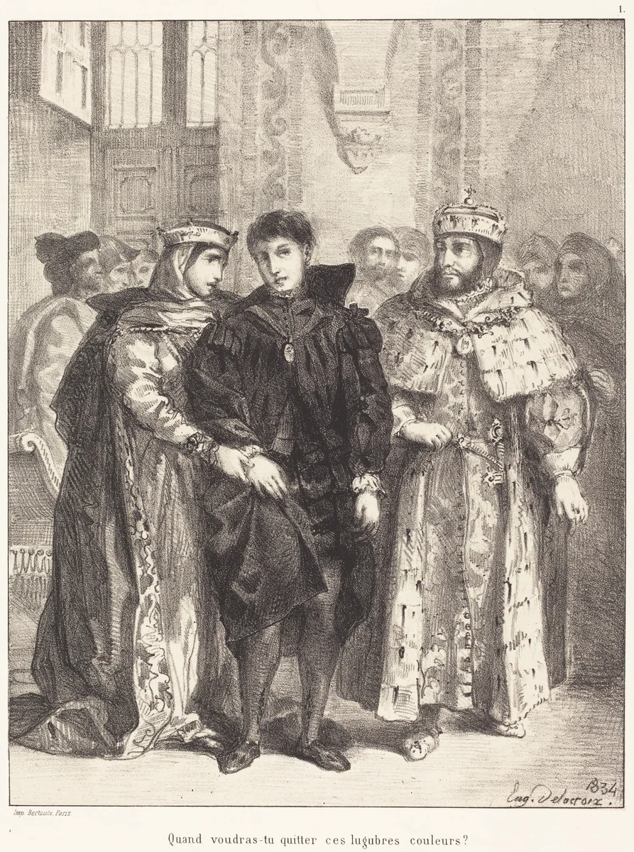 The Queen Tries to Console Hamlet (Act I, Scene II) by Eugène Delacroix, portfolio, 1834