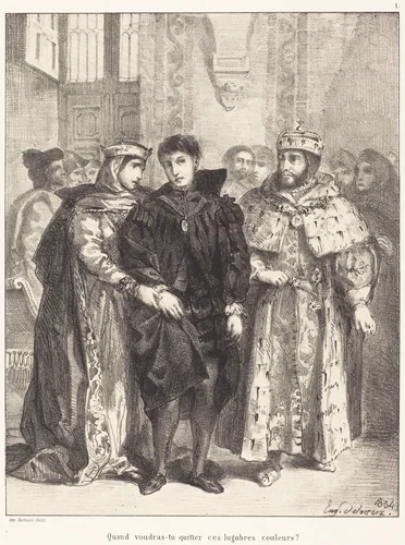The Queen Tries to Console Hamlet (Act I, Scene II) by Eugène Delacroix, portfolio, 1834