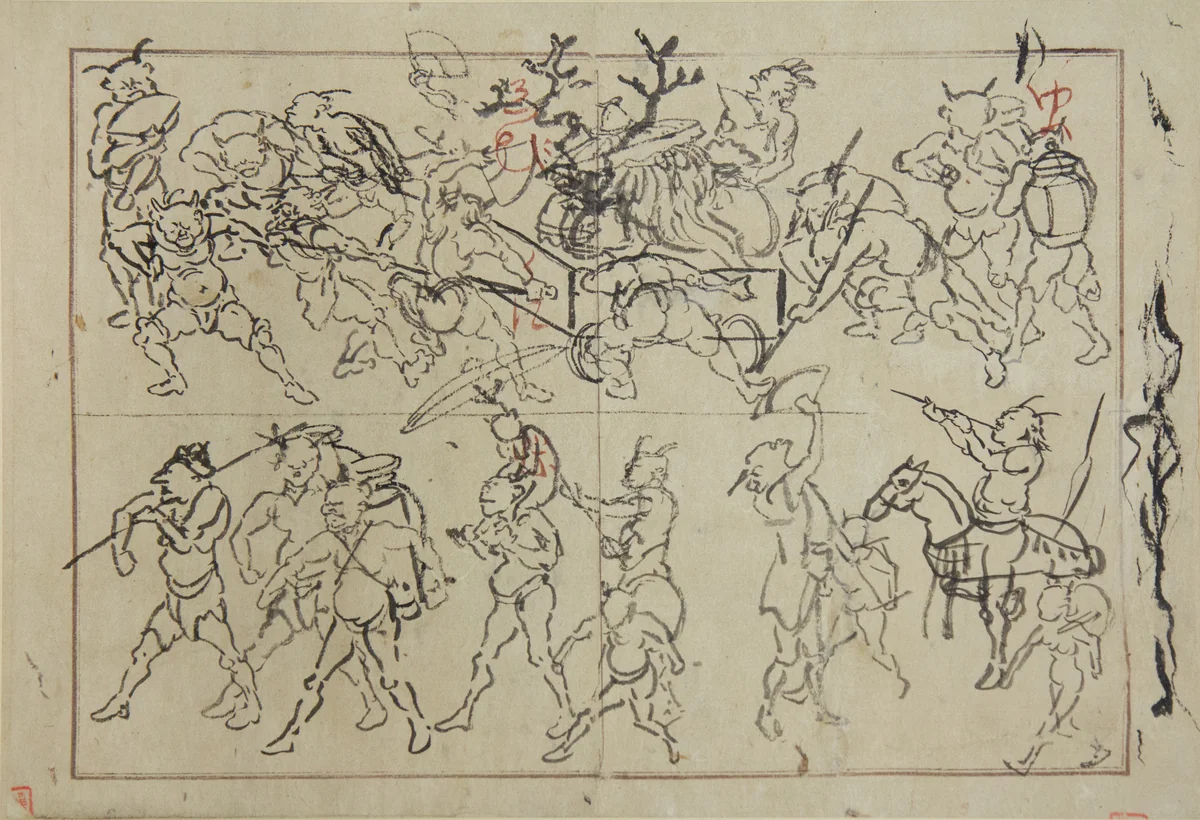 Preliminary Drawings of Demons by Kawanabe Kyōsai (河鍋暁斎), painting, 1867-1889
