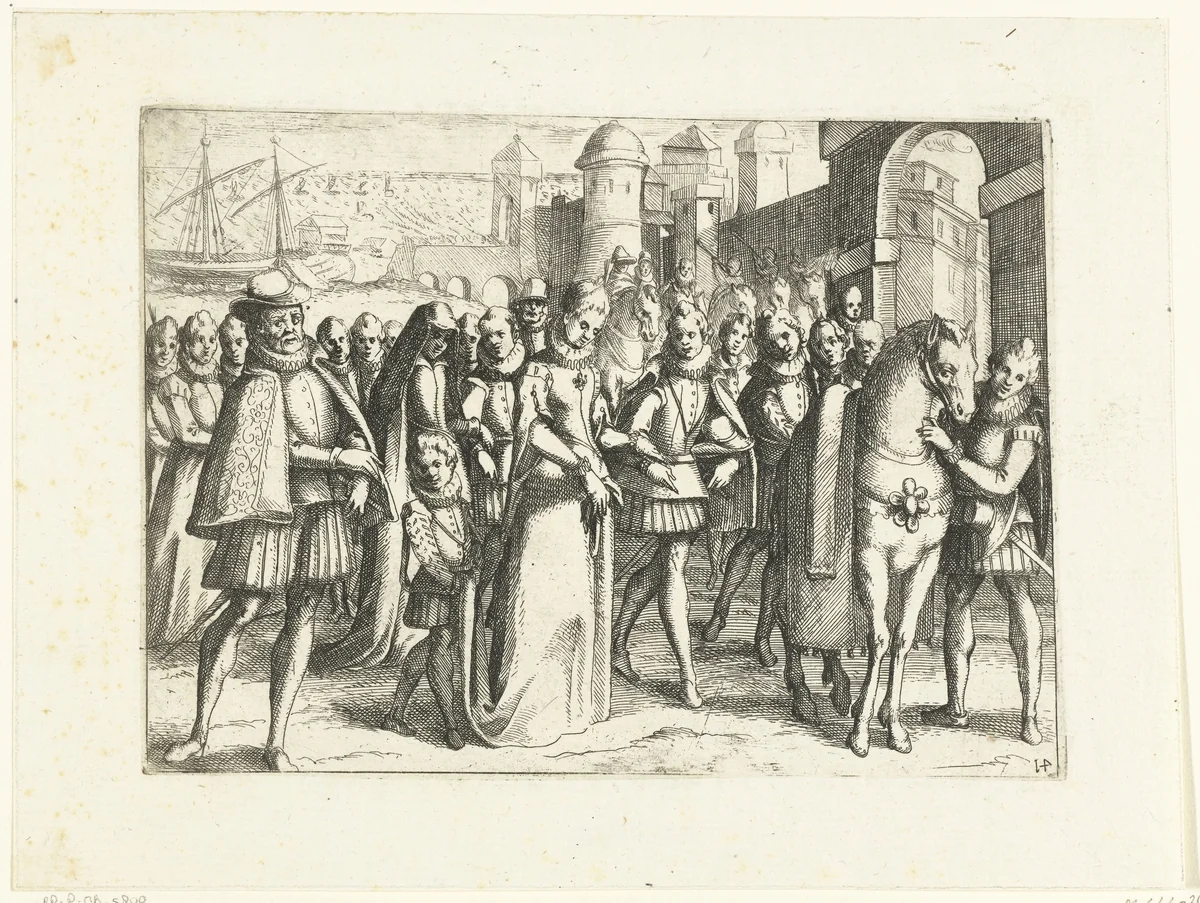 Aankomst van Margaretha van Oostenrijk in Valencia by Jacques Callot, print, 1612