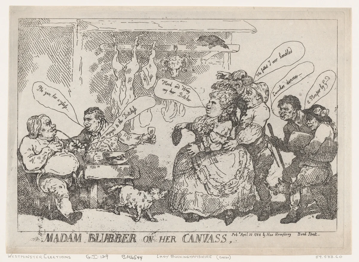 Madam Blubber On Her Canvass by Thomas Rowlandson, print, 1784