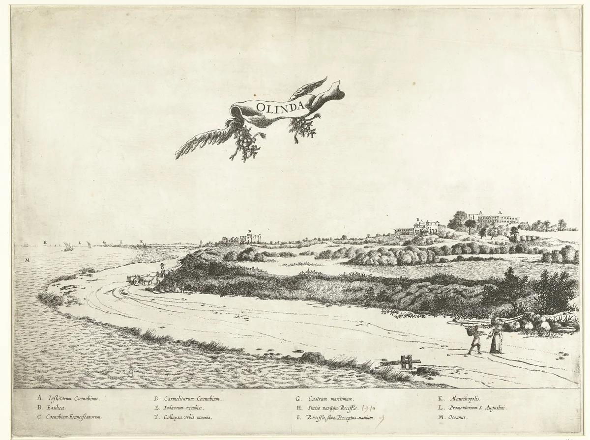 Gezicht op Olinda, ca. 1637 by Jan van Brosterhuyzen, print, 1645-1647