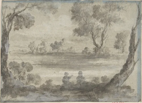 River Scene by anonymous, drawing, 1600-1699