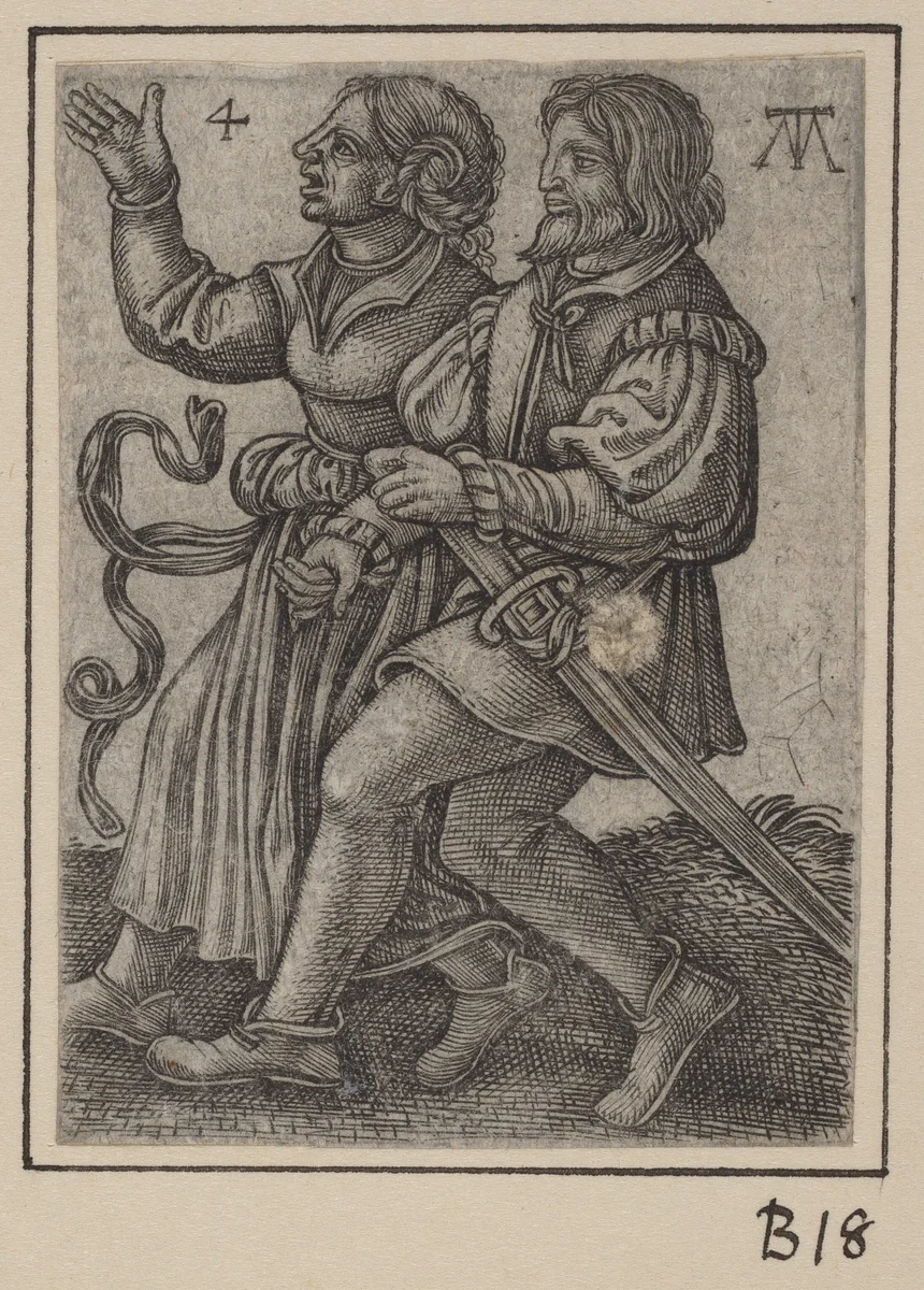 Dancing Couple, Facing Left by Martin Treu, print, 1540-1543