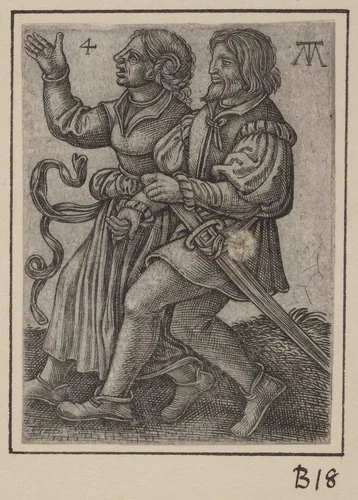 Dancing Couple, Facing Left by Martin Treu, print, 1540-1543
