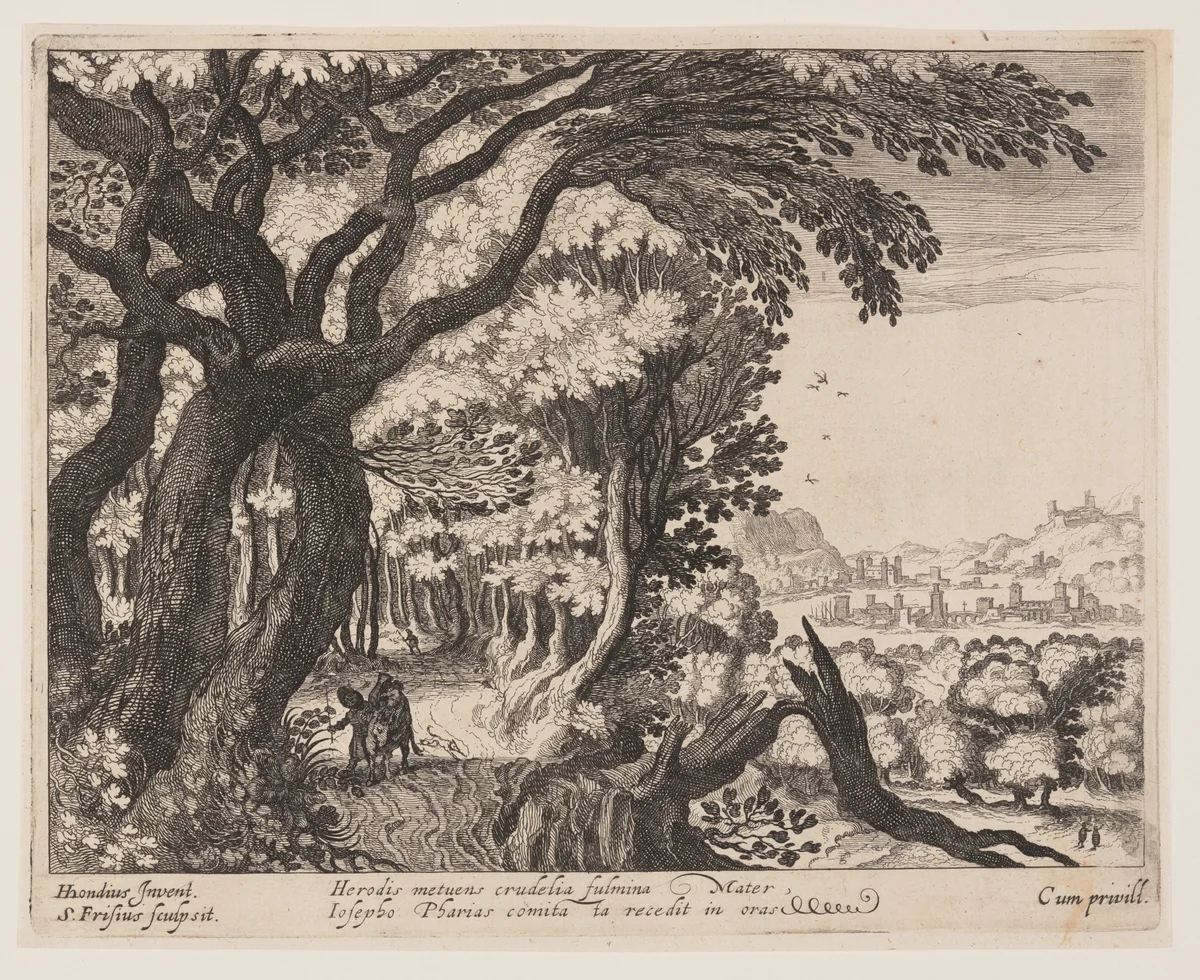 The Flight into Egypt, from Landscapes with Scenes from the Life of Christ by Simon Frisius, print, 1600-1620