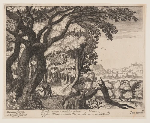 The Flight into Egypt, from Landscapes with Scenes from the Life of Christ by Simon Frisius, print, 1600-1620