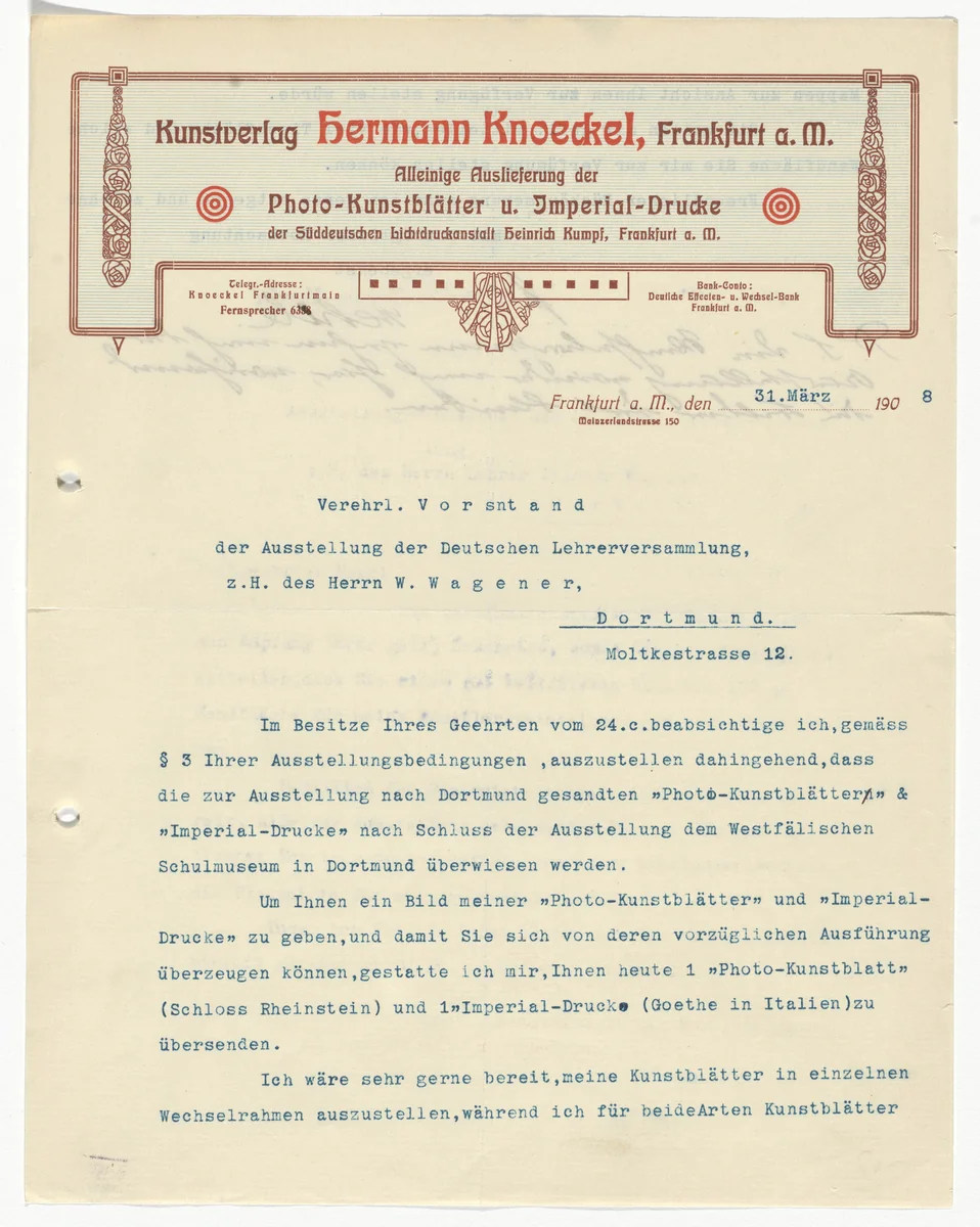 Hermann Knoeckel letterhead (Letter to W. Wagener) by Unidentified Designer, design, 1908