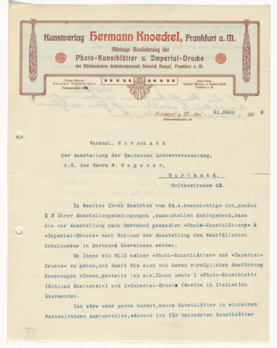 Hermann Knoeckel letterhead (Letter to W. Wagener) by Unidentified Designer, design, 1908