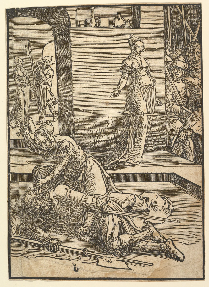 Jael Killing Sisera, without ornamental frame (copy) by Lucas van Leyden, print, 1489-1533