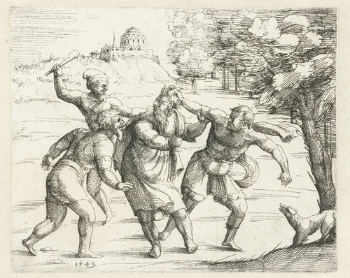Christus keert zijn rug naar een folteraar by Augustin Hirschvogel, print, 1549