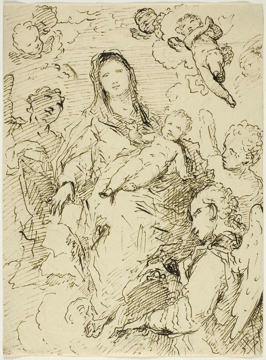 Virgin and Child with Angels by Unknown Artist, drawing, 1701-1800