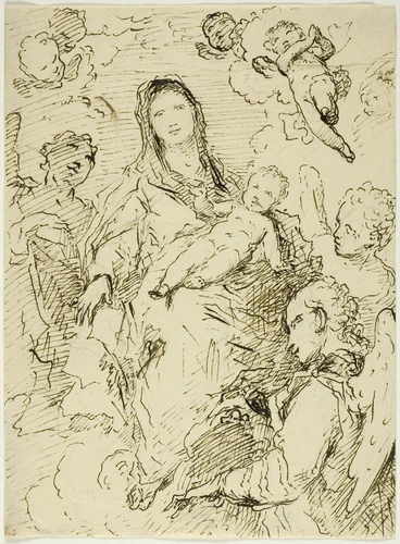 Virgin and Child with Angels by Unknown Artist, drawing, 1701-1800