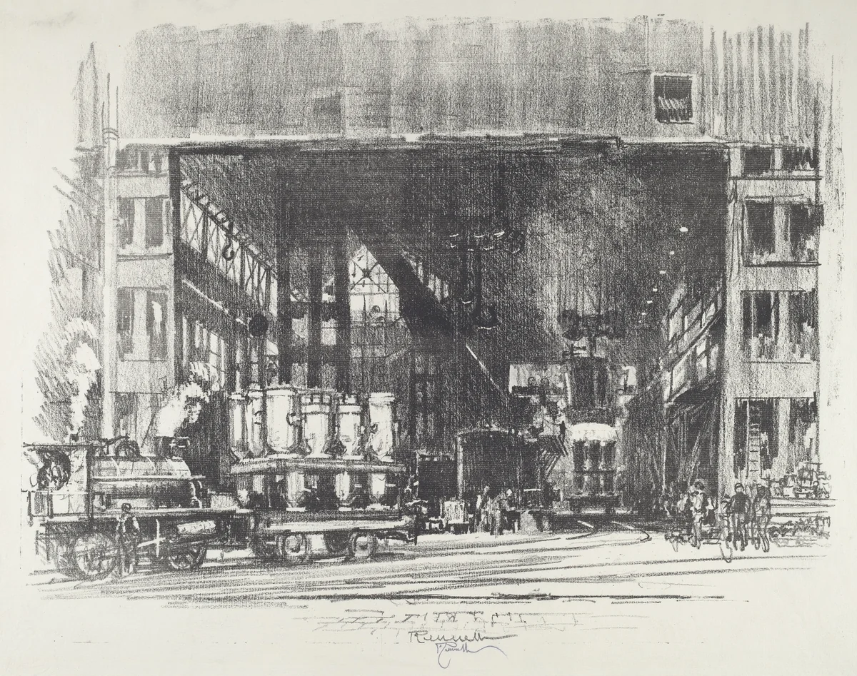 The Urns, Casting Big Shells by Joseph Pennell, print, 1916