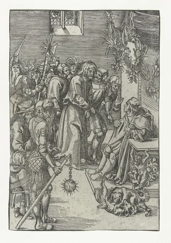 Christus voor Annas by Lucas Cranach, print, 1509