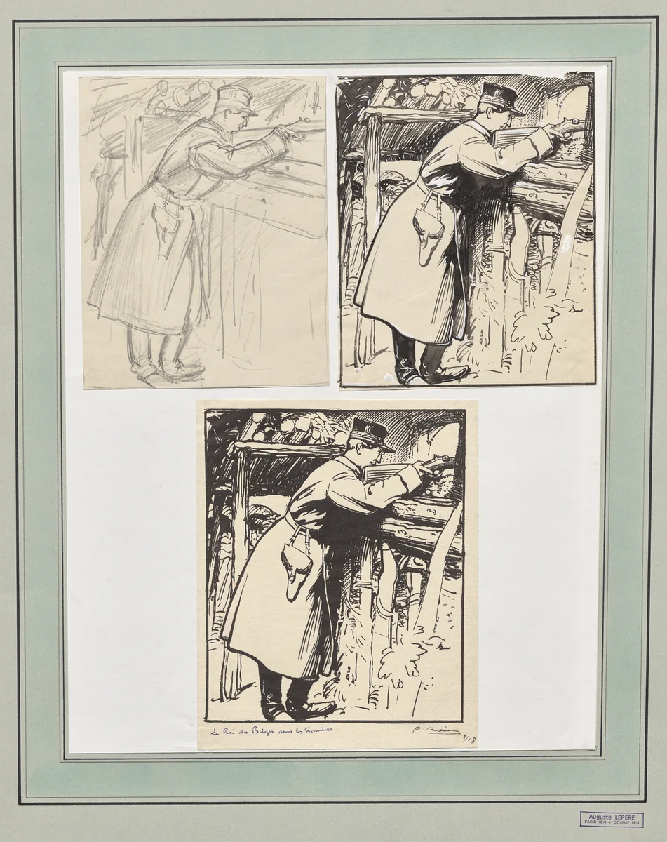 Le roi des Belges dans les tranchées by Auguste Louis Lepère, drawing, 1914