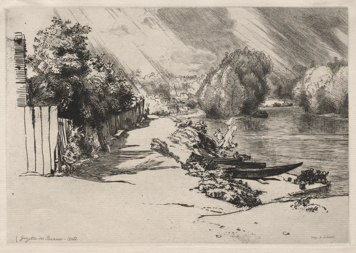 The Seine at Bas-Meudon with the Seguin and Mottiaux Islands by Félix Bracquemond, print, 1868