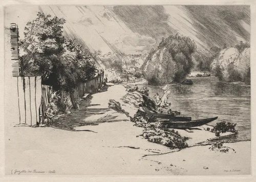 The Seine at Bas-Meudon with the Seguin and Mottiaux Islands by Félix Bracquemond, print, 1868