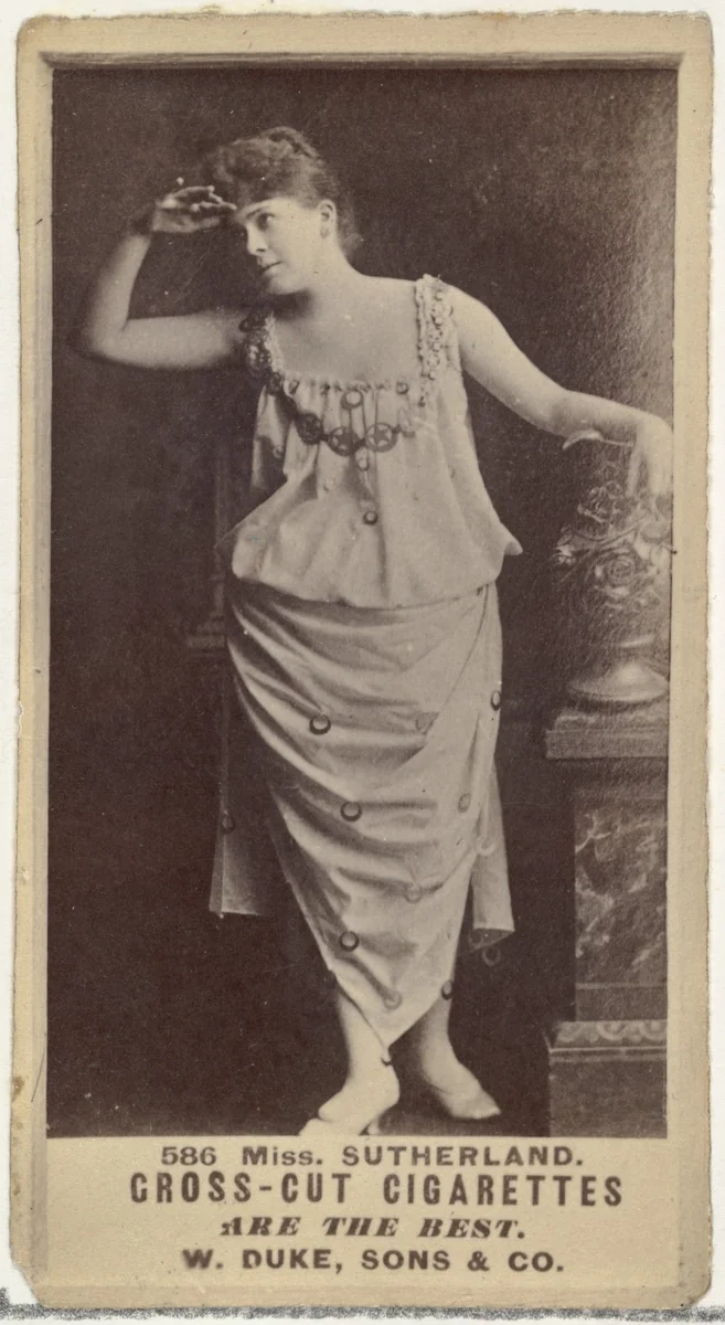Card Number 586, Miss Sutherland, from the Actors and Actresses series (N145-3) issued by Duke Sons & Co. to promote Cross Cut Cigarettes by W. Duke, Sons & Co., photograph, 1880-1889